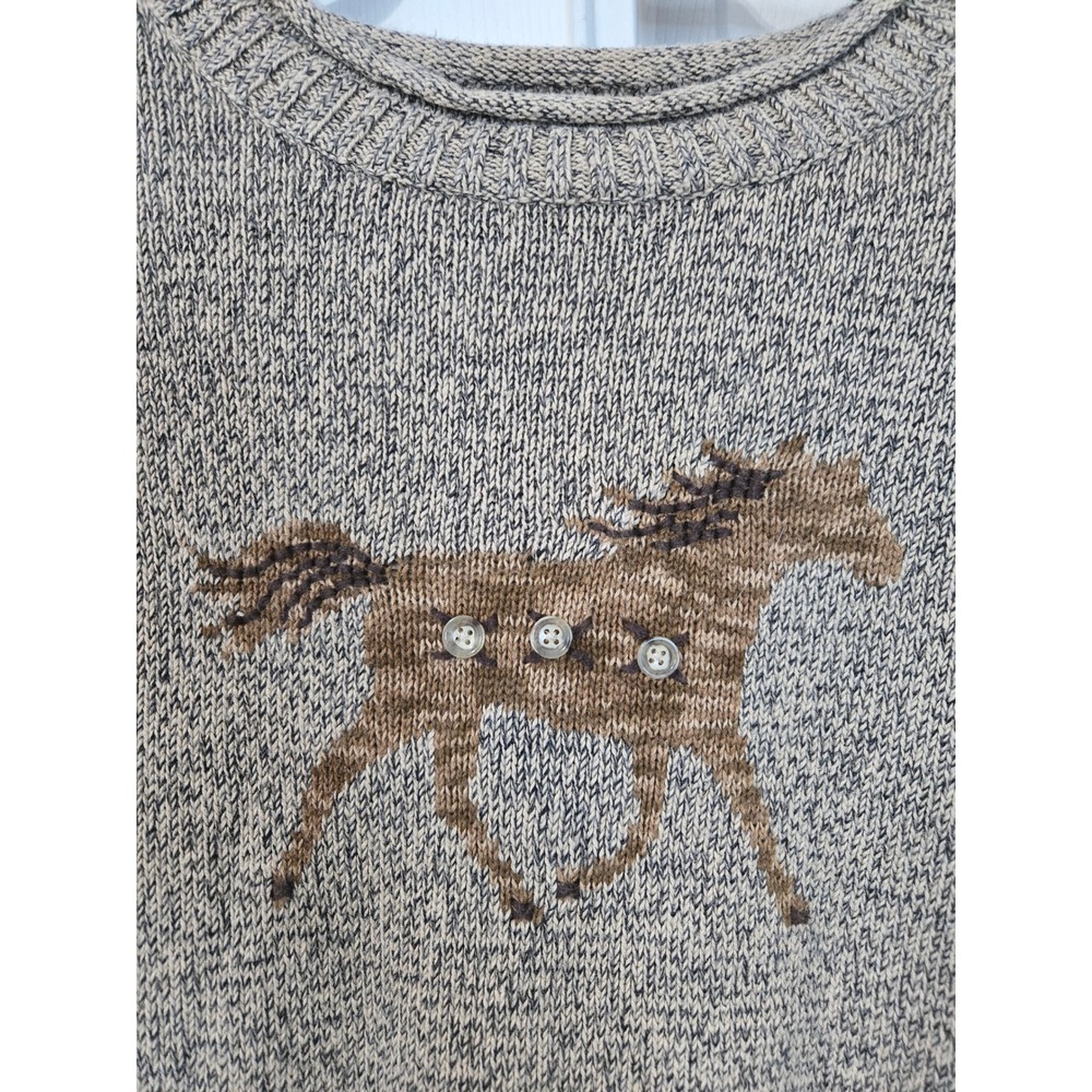 Vintage Horse Knit Sweater Beige Brown Whipstitch Equestrian Pullover L - Picture 2 of 6